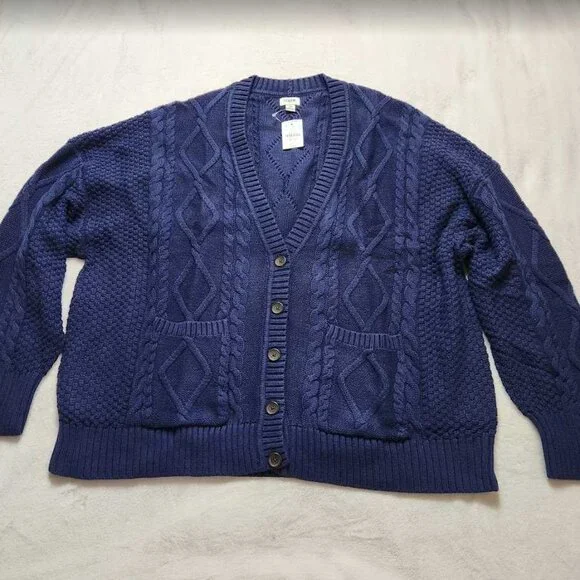 New women's 2X 3X J Crew Factory long cable-knit chunky cardigan